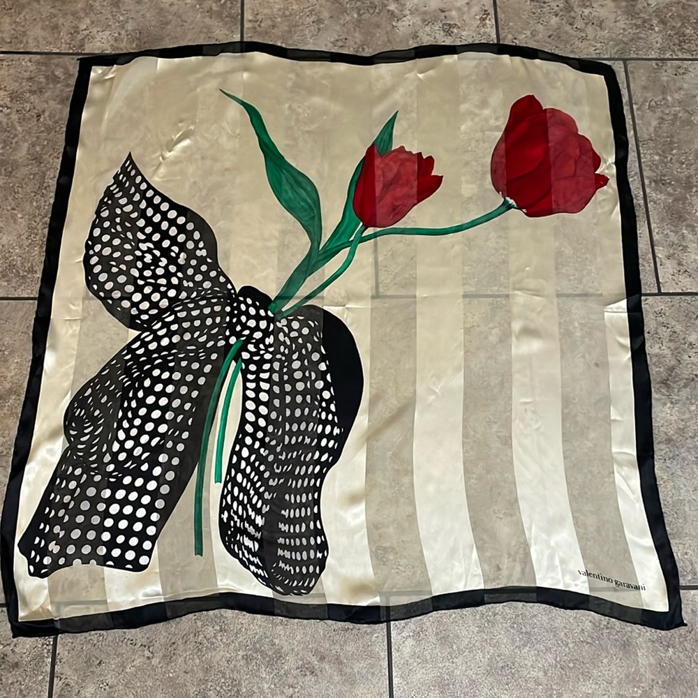 Valentino Garavani Cream and Red Floral Scarf